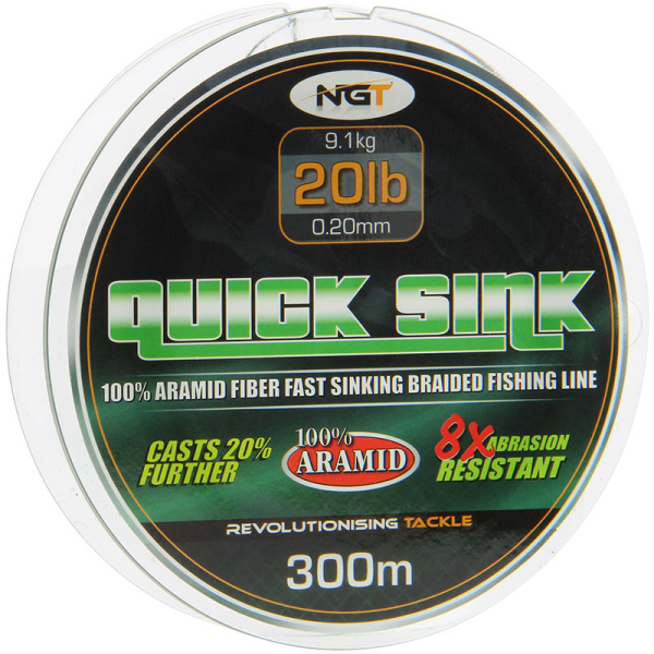 NGT 300m Spool Of 'Quick Sink' Moss Green 20lb Braid - Afbeelding 3