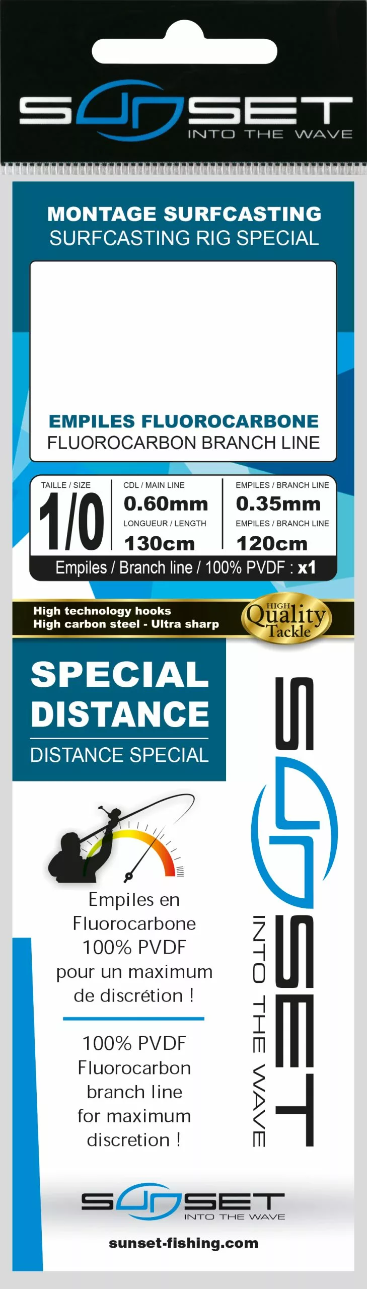 Sunset BDL Surfcasting RS Competition Special Long Distance Fluorocarbon Rig 0,60mm 130cm + 0,35mm 120cm Size 1/0 - Afbeelding 2