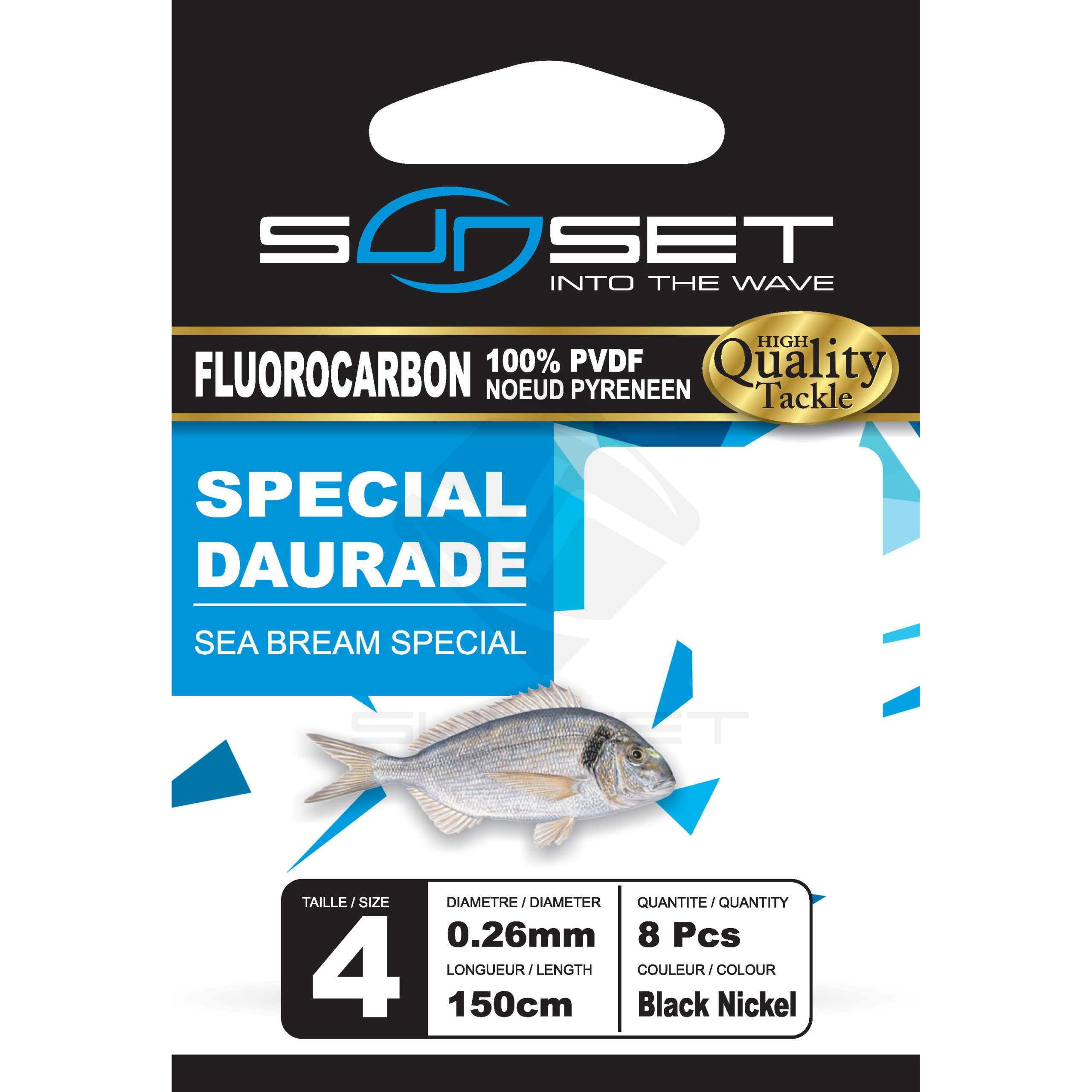 Sunset HM RS Competition Special Sea Bream Fluorocarbon Leaders 150cm 0,26mm Size 4 (8 Stuks) - Afbeelding 2
