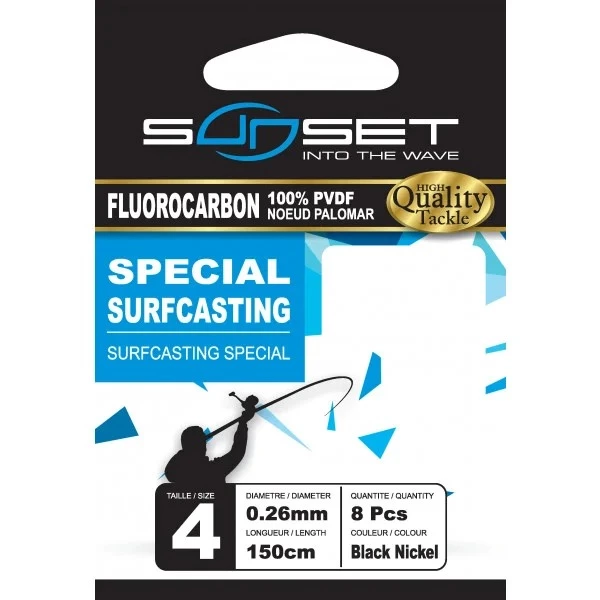 Sunset HM RS Competition Special Surf Casting Fluorocarbon Leaders 150cm 0,28mm Size 4 (8 Stuks) - Afbeelding 2