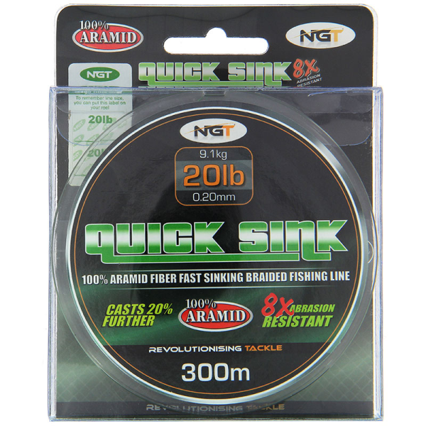 NGT 300m Spool Of 'Quick Sink' Moss Green 20lb Braid - Afbeelding 4